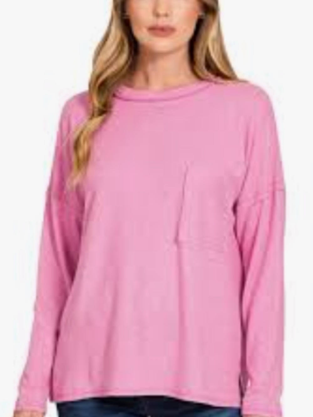#1393 Zenana Soft Melange Hacci Round-Neck Long Sleeve T-Shirt